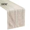 Nordic Table Runner Cotton Linen for Dining Table, Minimalist Long Desk Geometric Line Kitchen Coffee Tea Natural Rustic Home Decor
