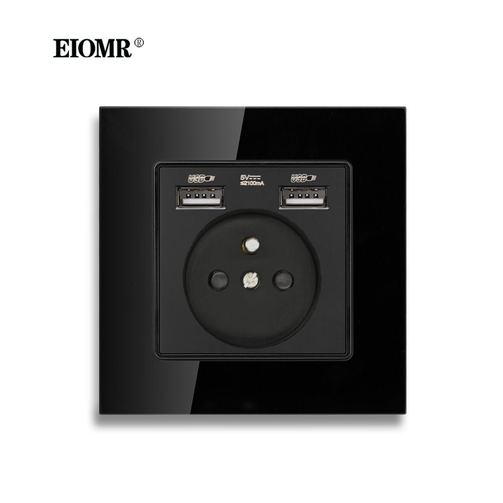 EIOMR France Touch Sensor Switch with Socket Crystal Glass Panel 110~250V 16A Wall Socket with Light Switch Home Improvement