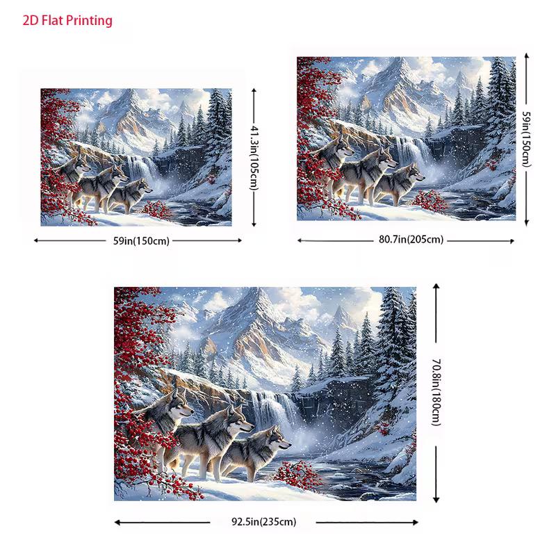 2D Snowfall Wild Wolf Winter Forest Backdrop Wildlife Nature Decor Background Cloth