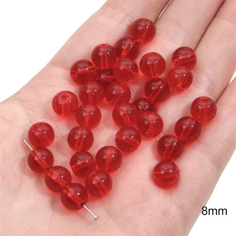 Glass Red Transparent Solid Color Round Beads Crystal Beads Wheel Beads Bamboo Beads Handmade String Bracelet Necklace Jewelry Lovely Colour