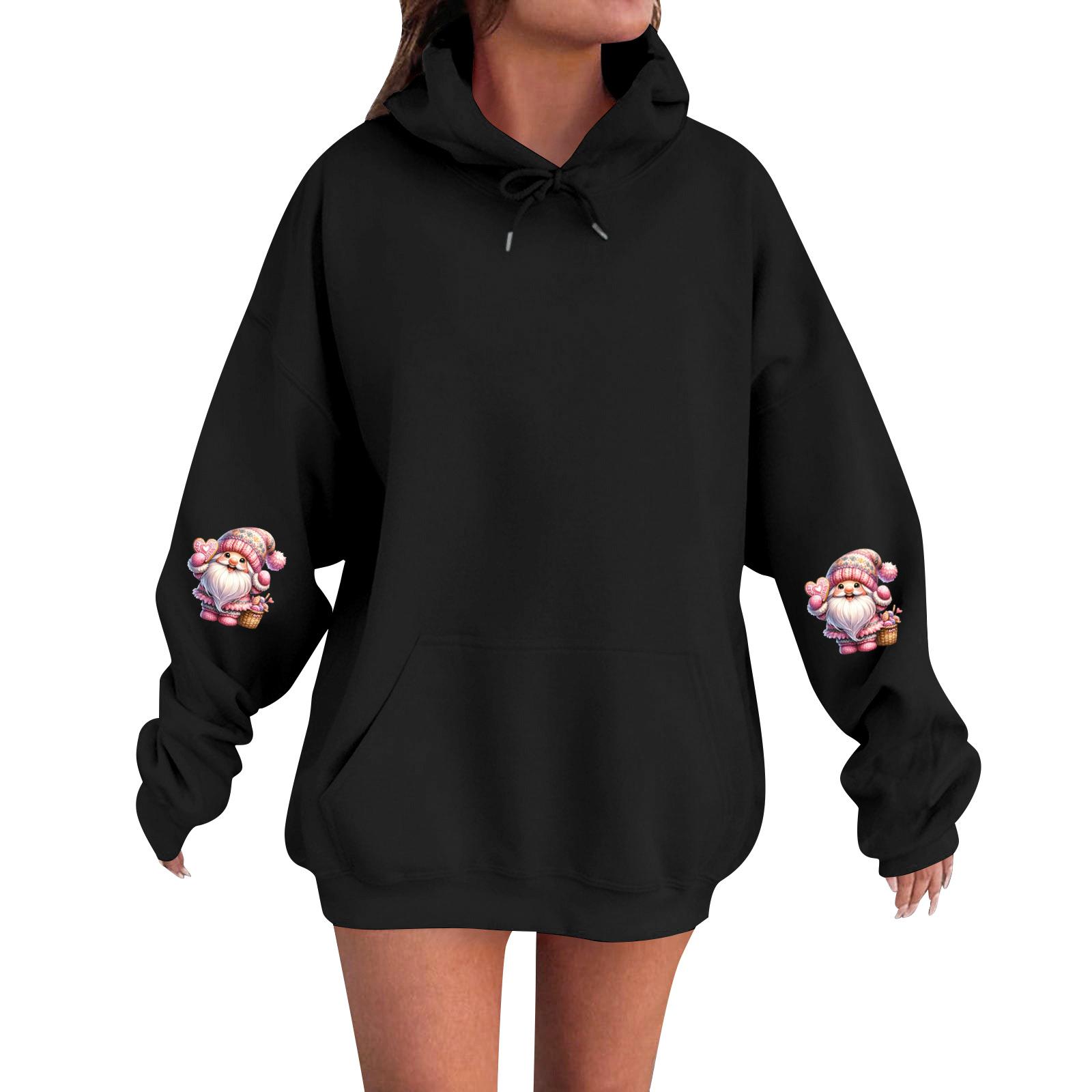 

Женский модный, расслабленный и удобный свитер с круглым вырезом и капюшоном, с длинными рукавами и рождественским принтом, теплый свитер XL