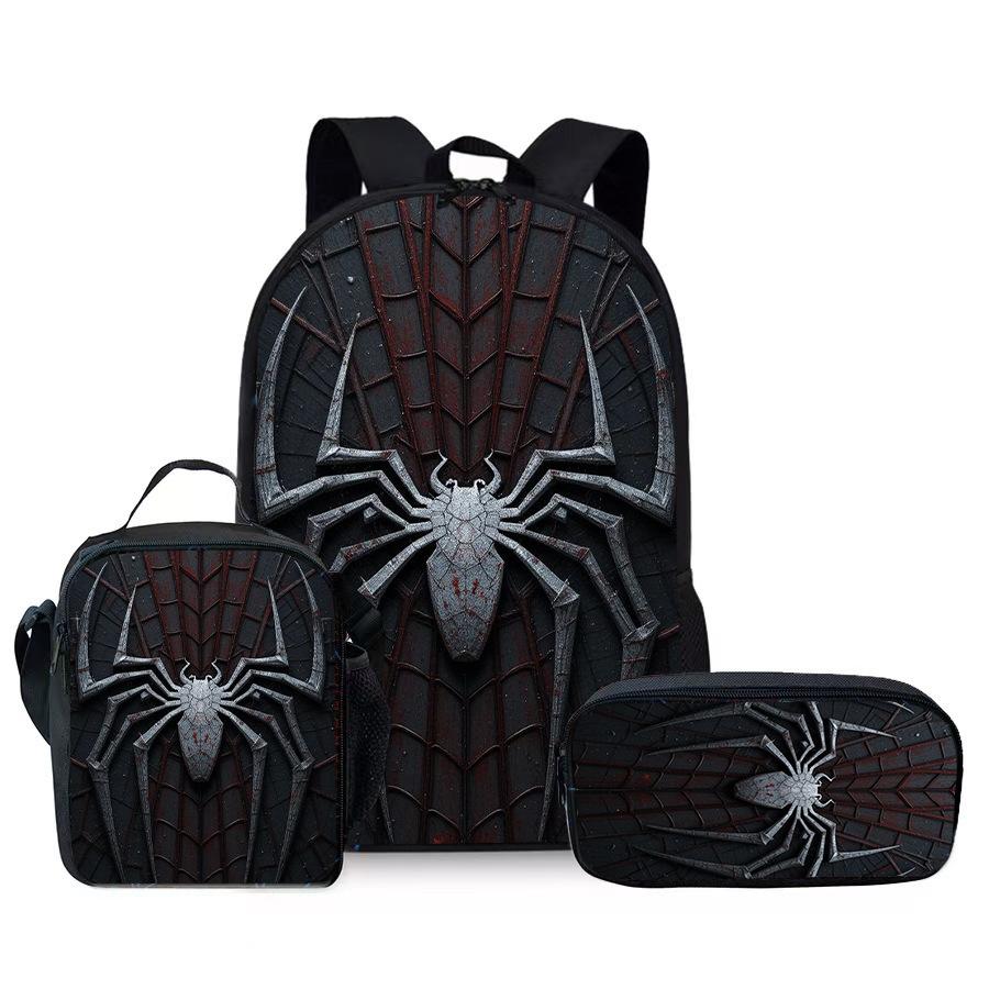 Spider Pencil Case Student Picnic Bag Cartoon Hero No Return Printed Schoolbag Convenient And Large-Capacity Three-Piece Set
