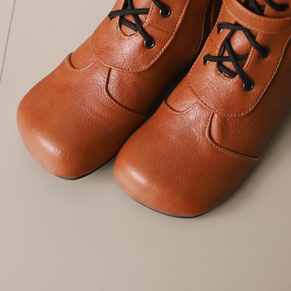 White Brown Women Mid Calf Boots Med Wedge Heel Big Size 50