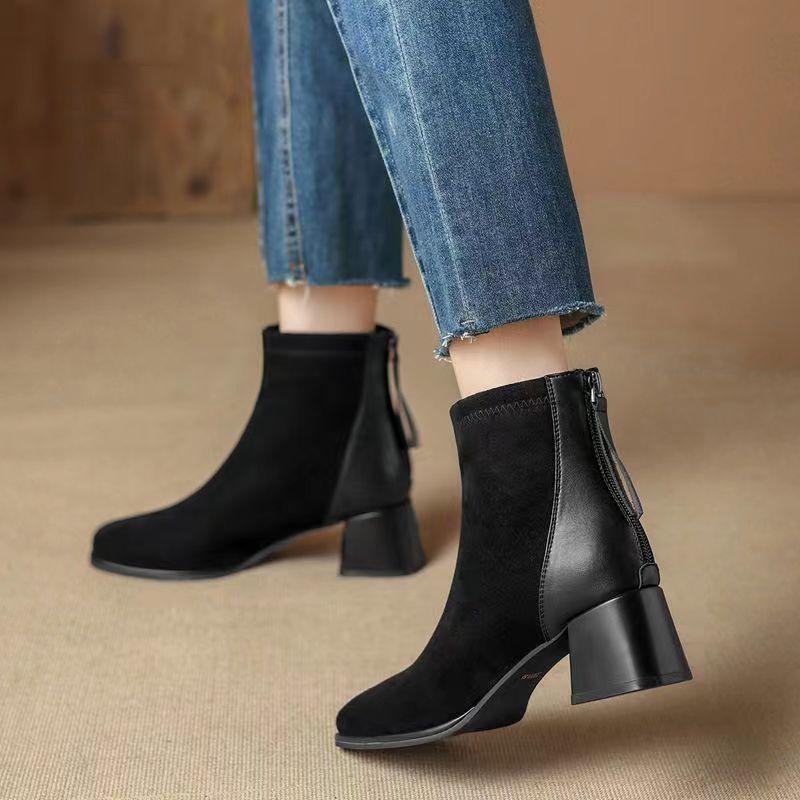 Fashion Women's Ankle Boots Combat Booties Punk Style Female Short Shoes Suede Sexy Black New Rock Winter 2024 Boot Chic and Elegant Pu