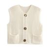 Women Knitting Vest V-Neck Sleeveless Single-Breasted Pocketed Knitting Waistcoat Versatile Solid Color Knitwear