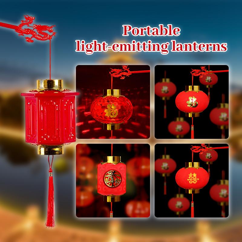 4Pcs Chinese New Year Red Lantern Spring Festival Hanging Lanterns Mid-Autumn Portable Palace Lantern New Year Pendant