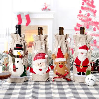 Neues Weinflaschen-Set für die Küche, Weihnachtsdekoration, Weihnachtsmann, Schneemann, Elch, Hirsch, Hanf, Rotweinflaschenbeutel