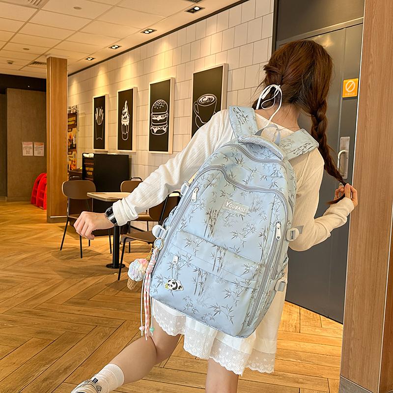 Bamboo Printed Backpack Junior High School Student Schoolbag Lightweight Large Capacity Backpack