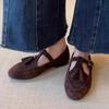 Fashion Tassel T Strap Design Retro Mary Jane Shoes Comfort Round Toe Buckle Flats Shoes for Ladies Lightweight Walking Loafers