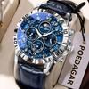 POEDAGAR Original Military Man Wristwatch Waterproof Luminous Chronograph Leather Strap Watches for Men Quartz Watch Reloj