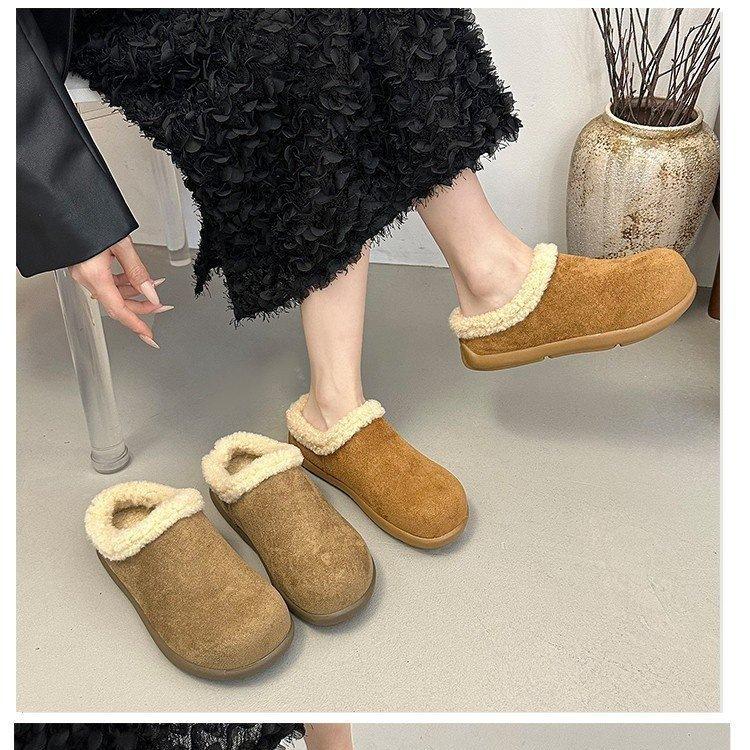Mao Mao Shoes Wear New Autumn and Winter Thick-soled Small Potatoes Birkenstock Head Half Slippers Piled Cotton Slippers