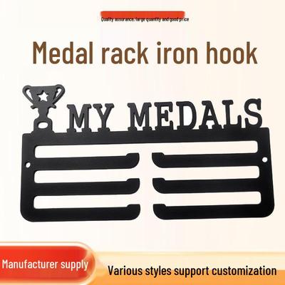 Wrought Iron Medal Display Rack with Decorative Hooks