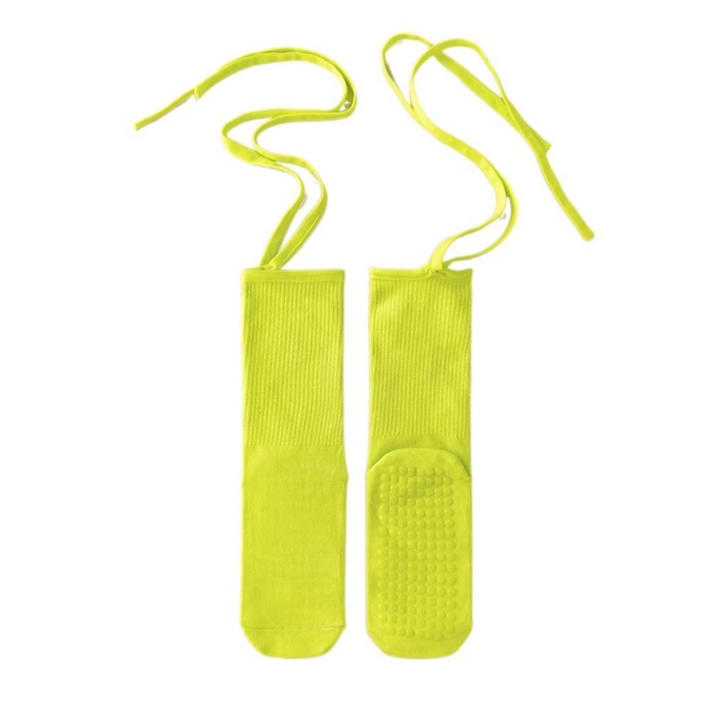 

Cotton Lace-up Yoga Socks Silicone Dots Mid Length Socks Fashion Pilates Socks Women Barre Workout зелений