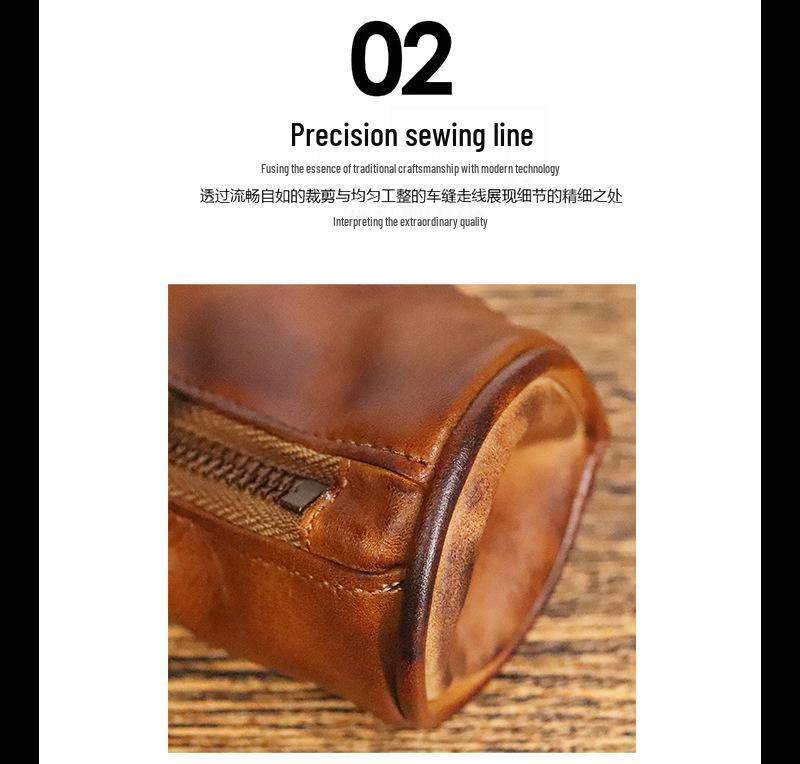 Men's Retro Genuine Leather Waist Key Holder: Large Capacity Cowhide Bucket Bag with Multifunctional Zipper Pouch.