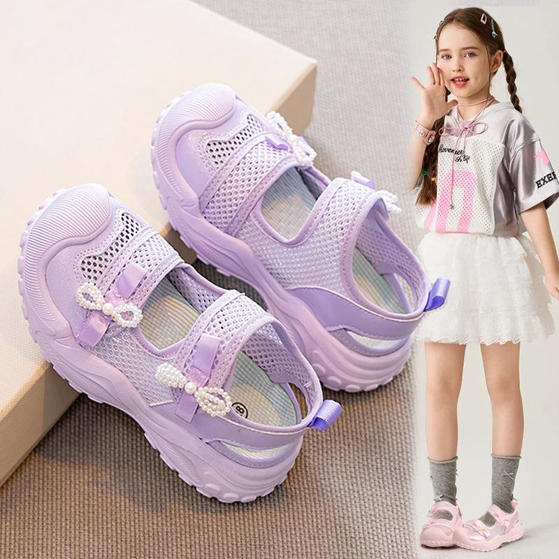 

Girls New Style Flip Flops - Children s Sports Mesh Shoes with Soft Bottomed Sandals 26 фиолетовый
