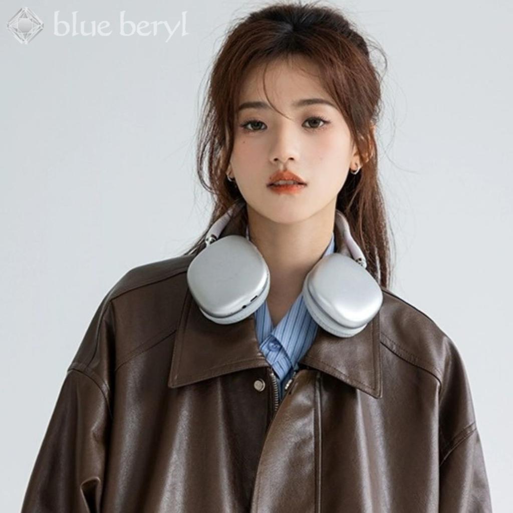 Blue Beryl Women's Faux Leather Jacket/Blouson, PU Leather, Loose Fit, Zip-Up, Warm, Lined, Brown, BB052-BR-2XL