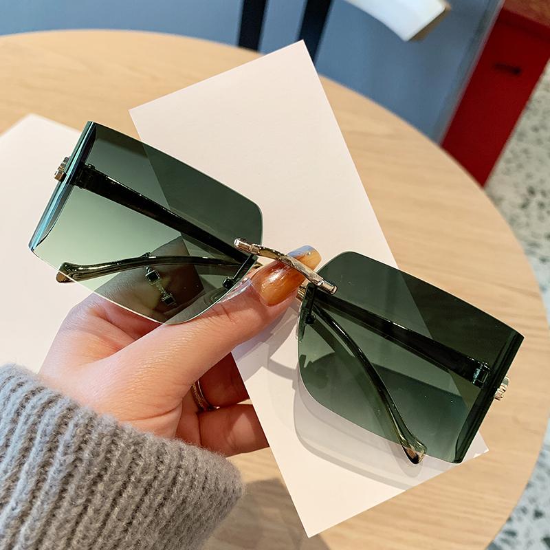 Womens Sun Glasses Fashionable Leopard Head Metal Glasses Frameless Edge Cut Sun Glasses Hi-gh-end Curved Sun Glasses 90299