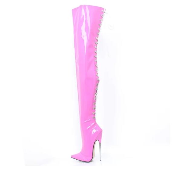 

Модная женская обувь FHC 18 см на высоком каблуке, ботфорты, обувь для фетиш-сцены, танцев на пилоне, мужские боты для косплея, выше колена, красные, цвета на заказ 38