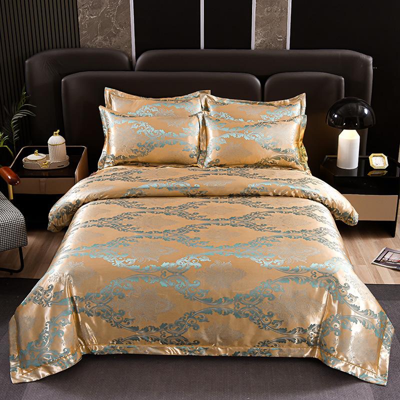 New 4Pcs European Satin Jacquard Bedding Set Four Season Universal Skin Friendly Cozy Duvet Set Double Couple Size Bedclothes