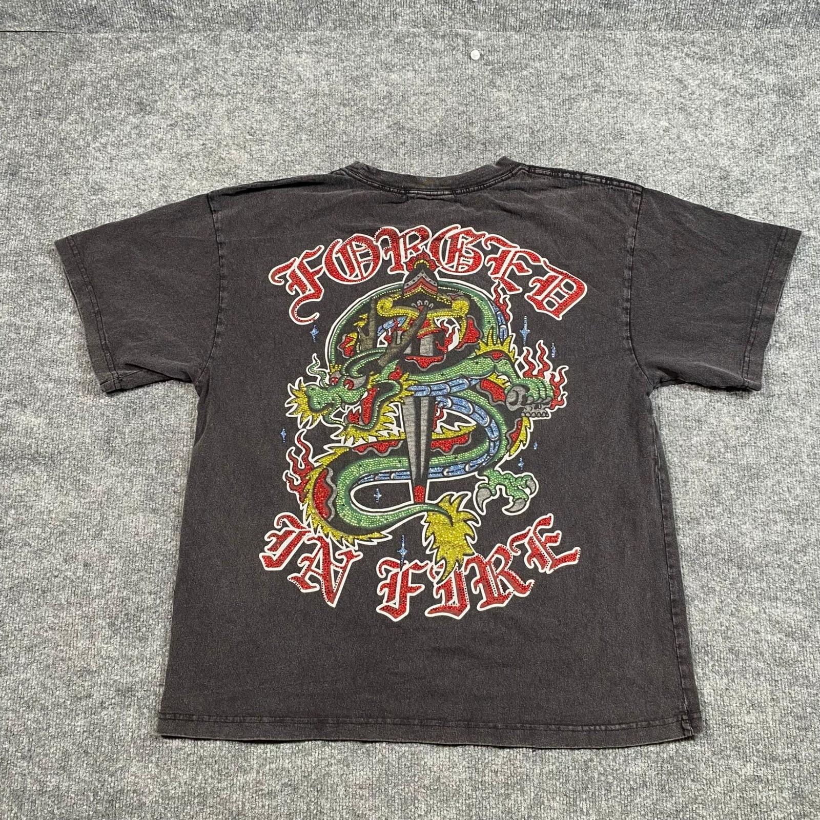 Ninth Hall Forged In Fire Dragon Rhinestone Graphic T-Shirt Mens Medium Black Unisex T-Shirt XXL