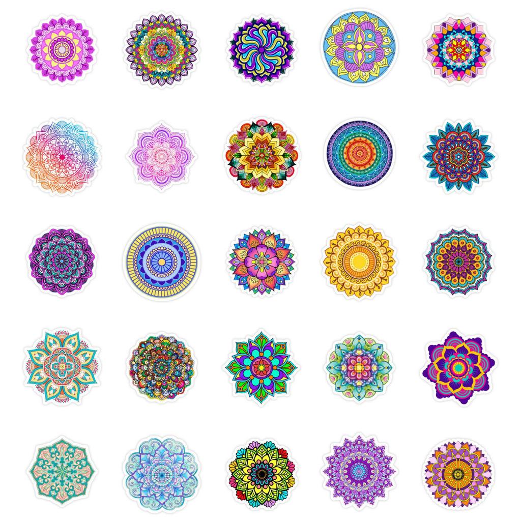 50 Mandala Sticker Pack for Notebooks, Skateboards, Water Bottles, Luggage, and More