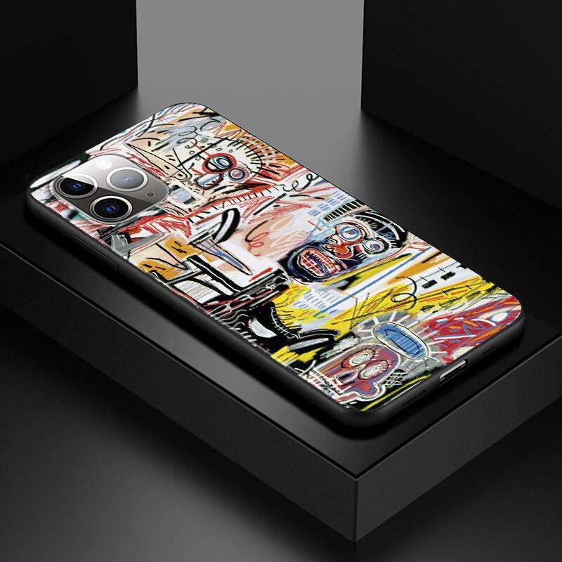 Jean Michel Basquiat Art Graffiti For Apple iPhone 13 12 11 SE XS XR X 7 8 6 5 S Mini Plus Pro MAX 2020 Soft Black Phone Case