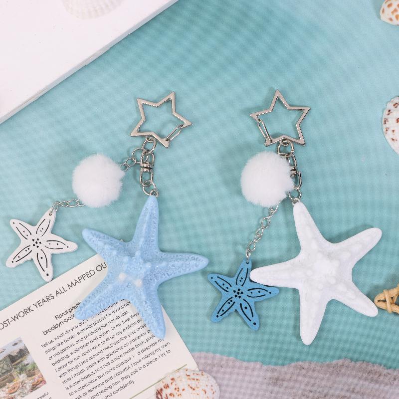 Y2K Starfish Keychain Holiday Ocean Beach Keyring Trendy Bag Pendant Decoration Key Accessories Couple Gifts