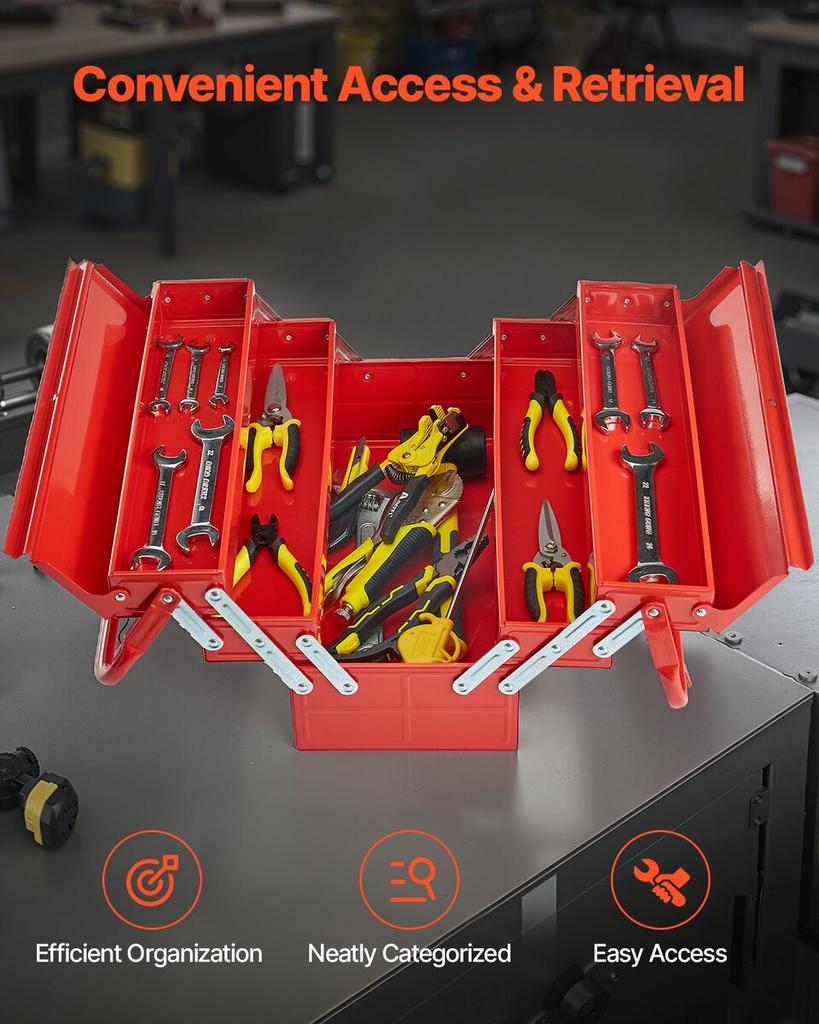 Tool Box 18-inch 3-Tier 5-Tray Folding Cantilever Toolbox with Handle