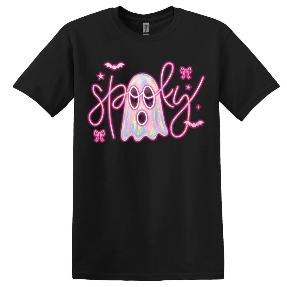 Halloween T-Shirt Tops Tees Men's Women's Neon 'Spooky' With Ghost - Mutil Color & Size