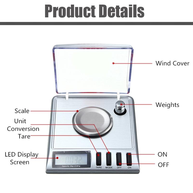 Blue Digital Pocket Scale 20g 0.001g Electronic Jewelry Gram G/o Z/o Zt/dwt/ct/gn Salver Tweezer Weight