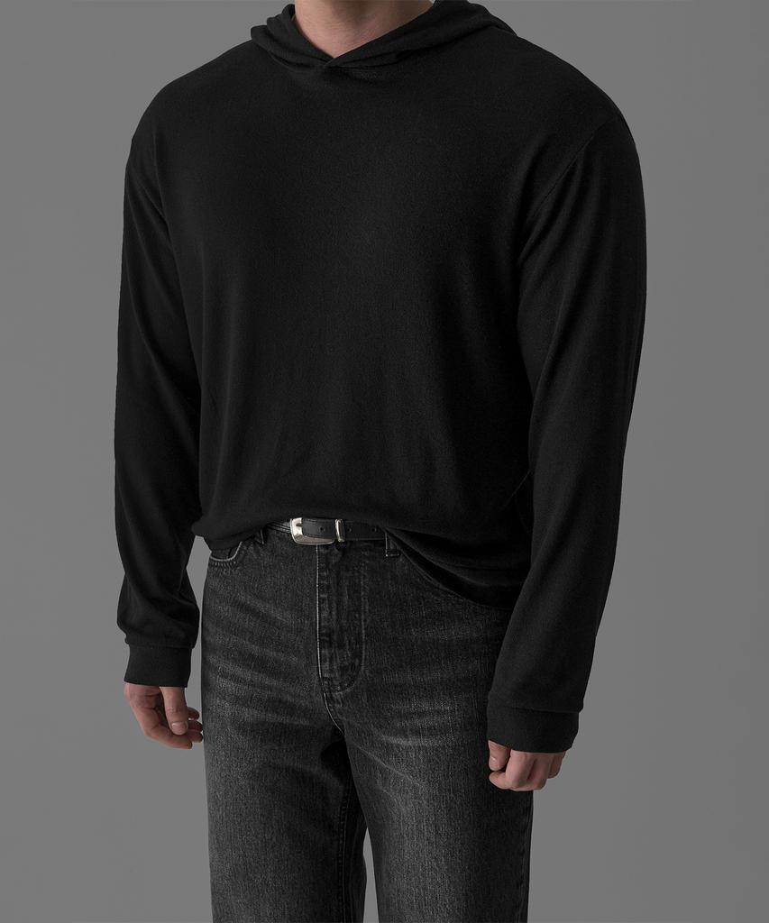 Light Wool Layering Crop Hoodie [Black]