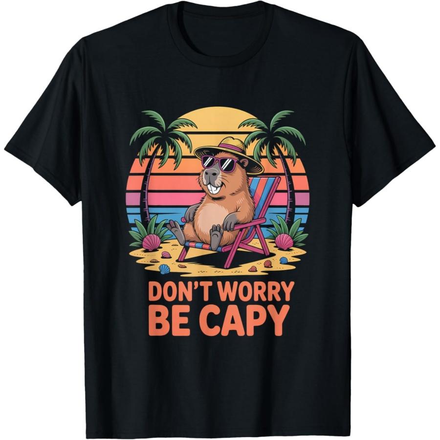 Dont Worry Be Capy Funny Capybara Retro T-Shirt S