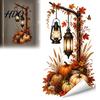 Thanksgiving Gift for Friends Autumn Pumpkin Street Lamp & Maple Leaves Wall Sticker Waterproof PVC Fall Harvest Vinyl Glass Stickers Decal