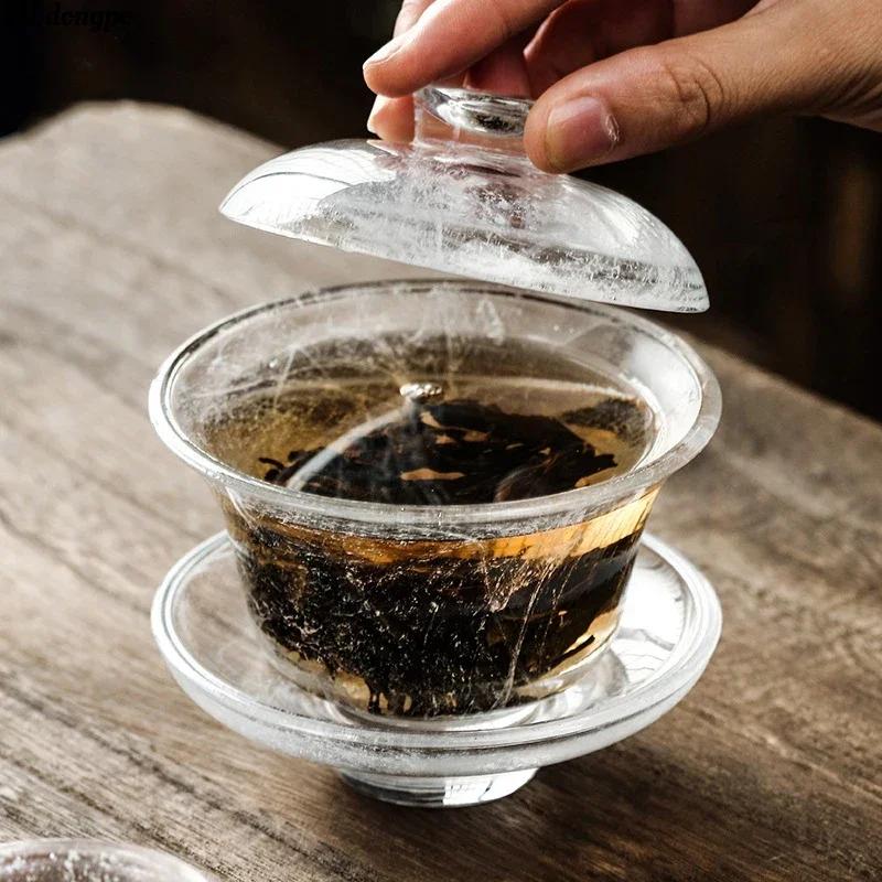 Snow Crystal Glass Tureen Glazed Tea Maker Kung Fu Tea Set High-grade Cup Large Transparent Built Lamp Best Gift