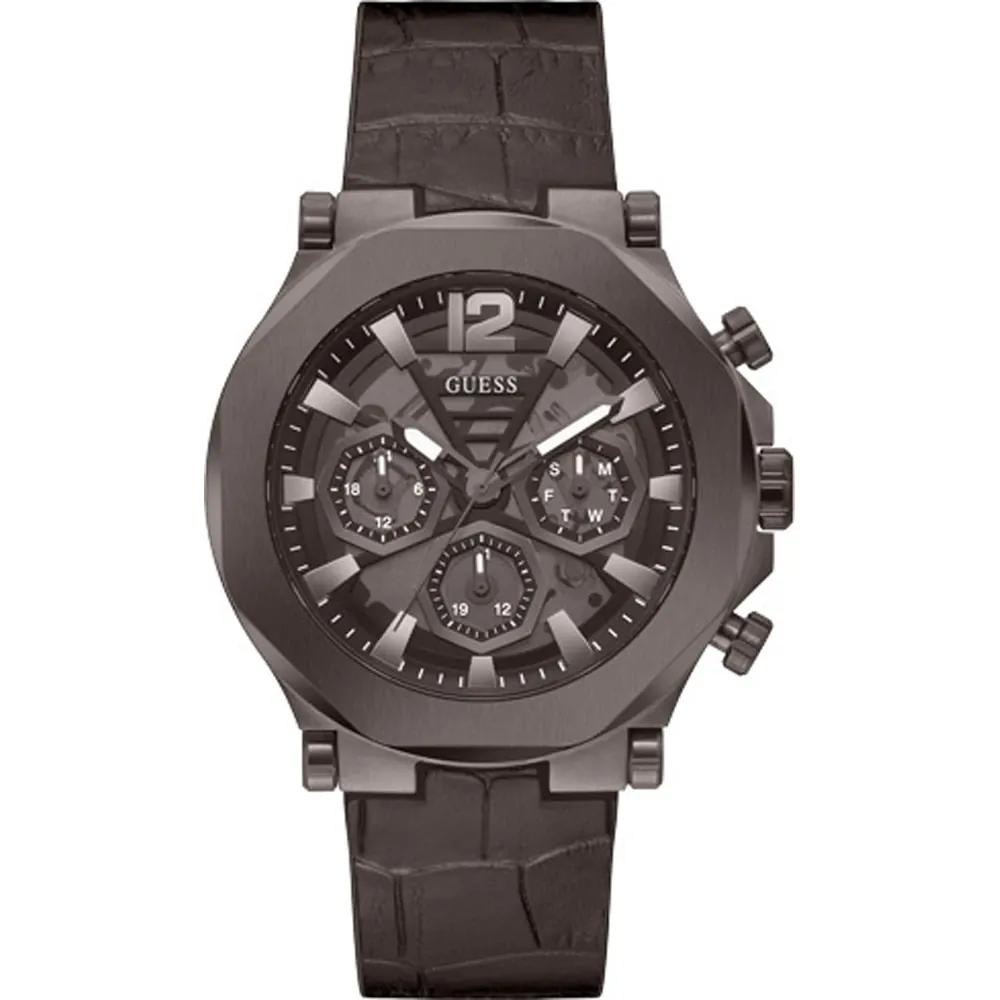 GUESS Edge Black Stainless Steel Leather Men s Quartz Watch GW0492G2 чёрный