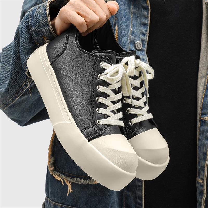 

AFANTING niche upturned head leather surface Oreo fragrant bottom platform casual board shoes Afan Ting men s trendy shoes 270 39