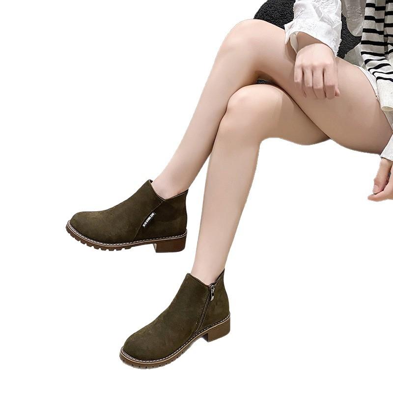2025 new square heel thick heel one pedal women's shoes autumn and winter Martin boots women's large size women's shoes