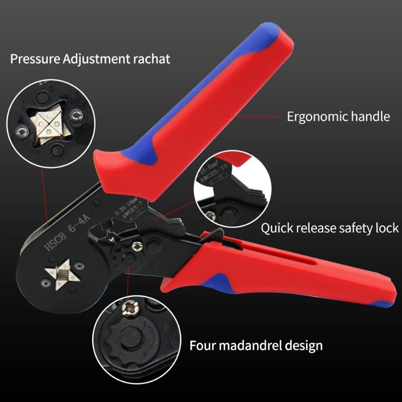 Ferrule Crimping Tool, Self-Adjusting Hexagonal Wire Crimper Plier Ye 16-6E For Awg 20-5(0.5-16Mm²) ,Ratchet Wire Crimping Tool