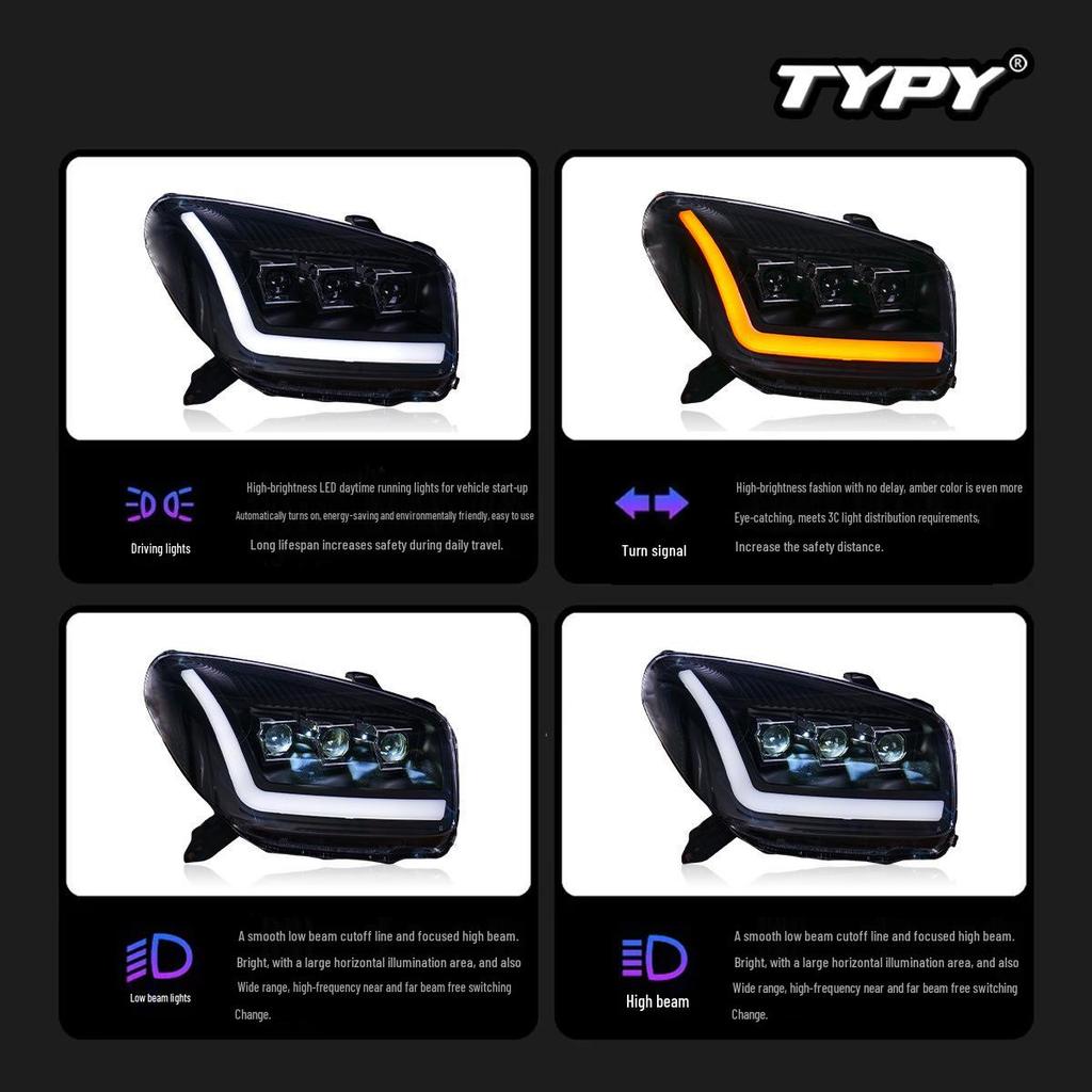 LED Headlight Assembly with Three-Eye Projector & Flowing Turn Signals for 03-04 Toyota RAV4