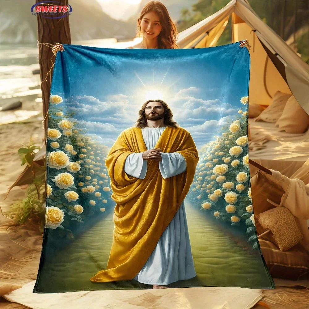 Nr. 2 6 Größen Barmherziger Jesus Christlicher Gott Flanell Kunstdecke, Sofabettdecke Vier Jahreszeiten Weiche Flauschige Steppdecke Flanell Überwurf