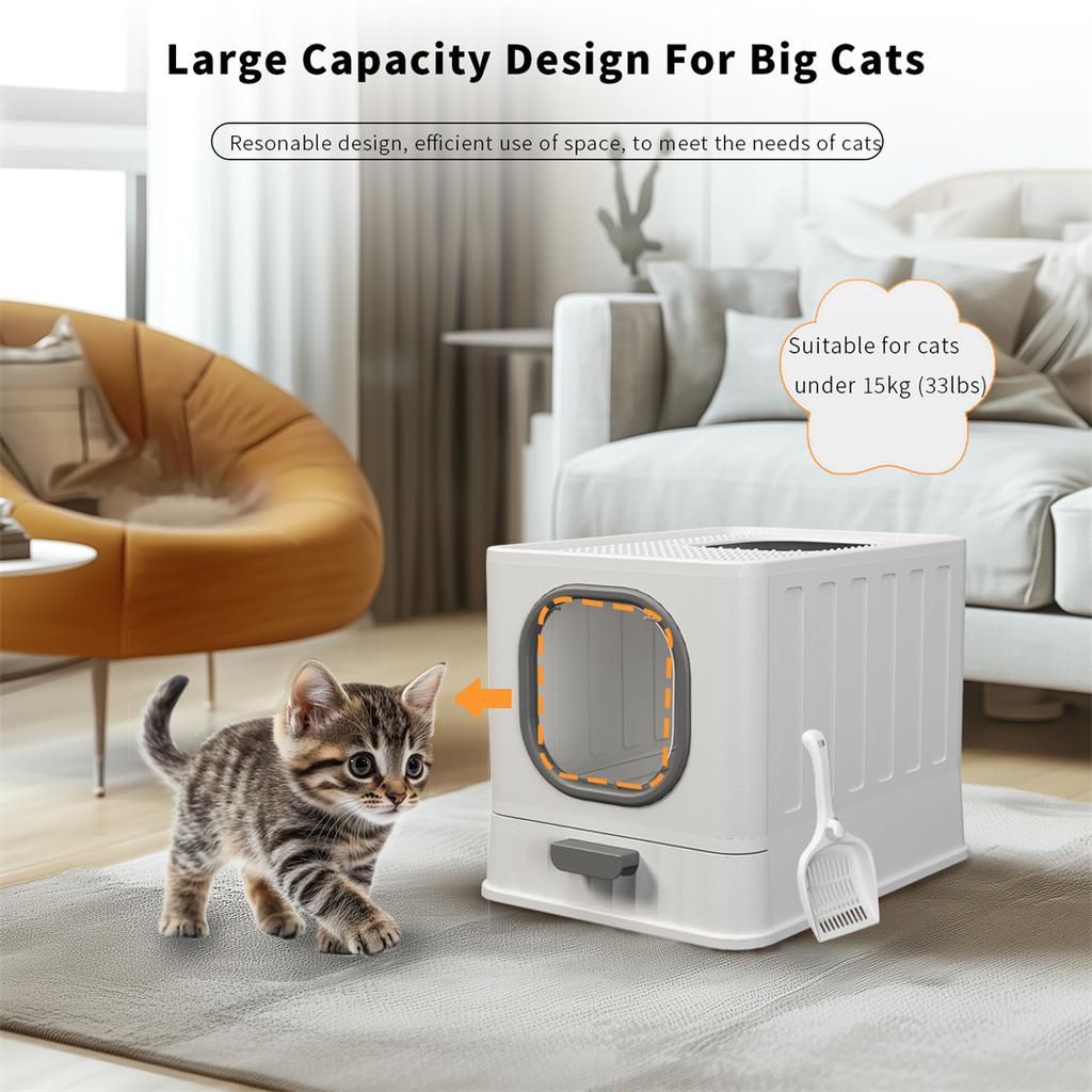 Cat Litter Box with Drawer,Enclosed Plastic Litter Box for Cat with Lid and Scoop,Front & Top Doors,Acrylic Window Little Box
