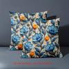 Blue Orange Floral Pattern Decorative Throw Pillow Cover 2D Printed Polyester Sofa Cushion Case For Modern Boho Home Decor