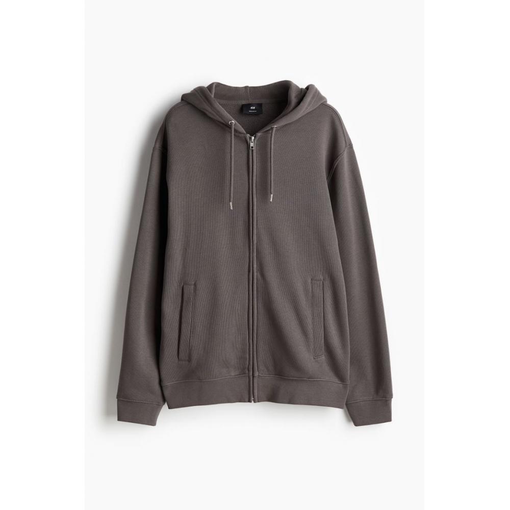 H M Regular Fit Zip Up Hoodie Dark Grey