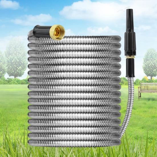 Furtun de grădină din oțel inoxidabil Conductă de apă extensibilă flexibilă anti-îndoire Furtun rezistent la intemperii cu rezistență la scurgeri