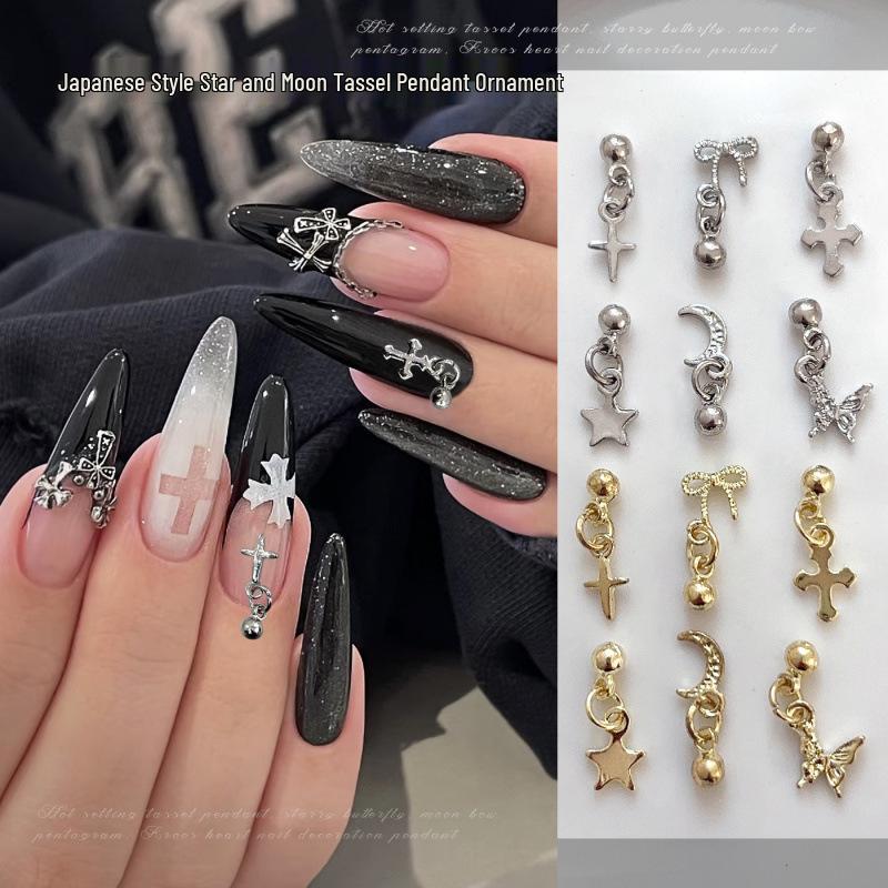 Chrome Hearts Cross Pendant Nail Art: Star, Moon, Butterfly Wearable Nail Drill Accessories