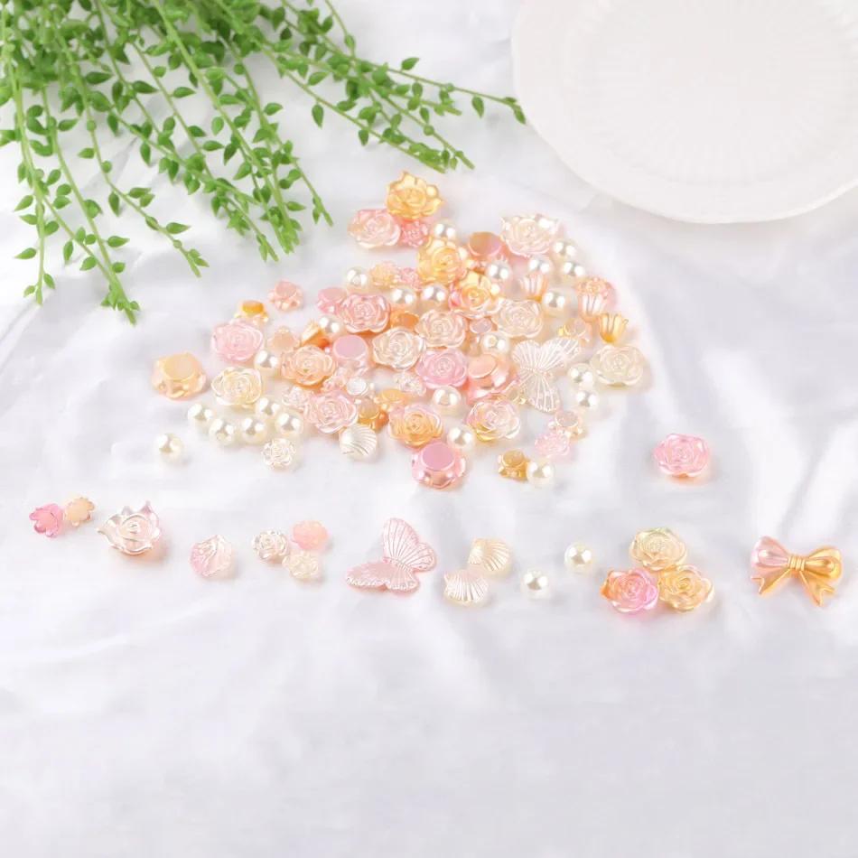 50g Baroque Beautiful Color Bow Butterfly Flower Pearl Material Pack Girl DIY Handmade Cream Gel Phone Case Hairpin Decoration