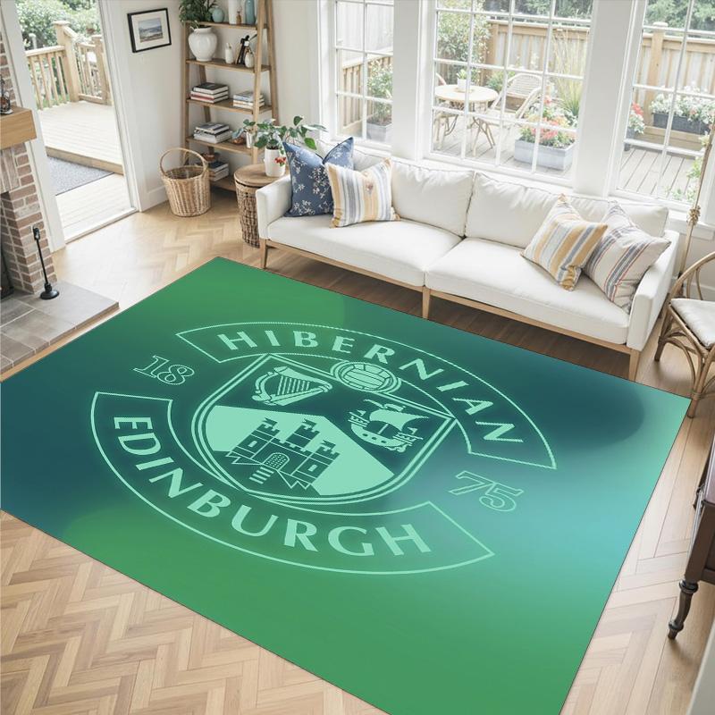 Hibernian FC Design Kristall Samt Teppich Gemütlich Nicht?Rutschfester Teppich mit Aufdruck für Schlafzimmer Wohnzimmer Eingang