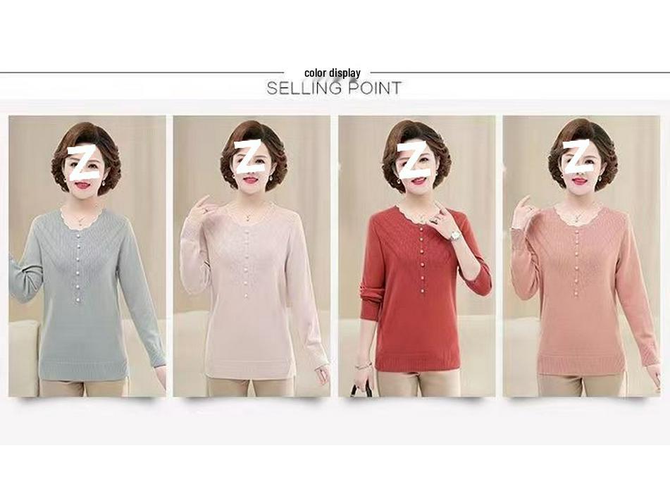 Nouveau Style 2025 Haut Tricot à Manches Longues pour Femmes d'Âge Moyen - Printemps/Automne