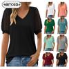 Women's Fashion Casual Solid Color Print Short Sleeve V Neck Blouses & Shirts Unique Design