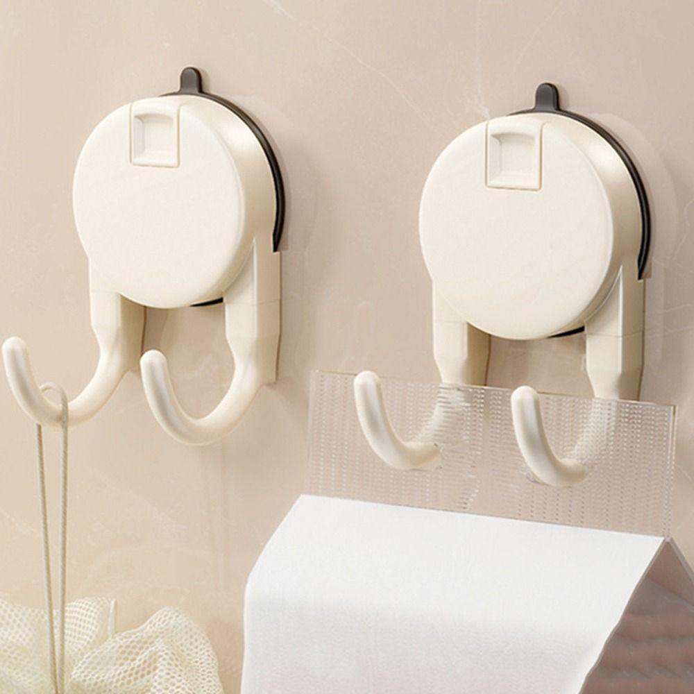 2Pcs Non-Marking Paper Towel Double Hooks Plastic Kitchen Storage Hooks Suction Cup Hooks Bathroom